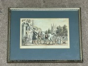 Thomas Rowlandson Dr Syntax oryginalna akwaforta z 1819 ręcznie kolorowana