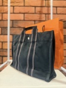 HERMÈS Fourre-Tout PM Canvas Tote Bag | Graphite / Washed Black | Vintage