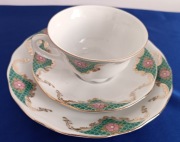 PORCELANA KAROLINA FINE ROYAL PORCELAIN PIĘKNE TRIO ŚNIADANIOWE