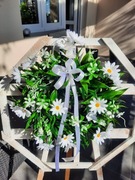 Wianek wiosenno-letni,Białe kwiaty,Komunia, Chrzest, Ślub, Wianek na drzwi