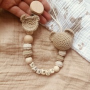 Zawieszka do smoczka chłopięca personalizowana |miś| prezent dla niemowlaka