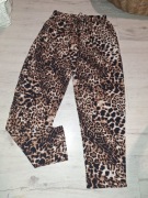 Luźne szerokie spodnie na lato wzór leopard r.34, XS przewiewne wysoki stan