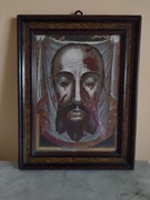 Stary obraz sakralny  z podobizną ukrzyżowanego Chrystusa 