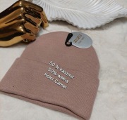 Prosta czapka prążek unisex skład 50%kaszmir 50% wełna kolor Camel