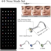 60szt Kolczyki Kolczyk do nosa w kształcie litery J piercing Biżuteria