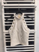 Kremowy top choker Lady Drama M/L – dopasowany, prążkowany 