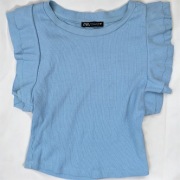 Bawełniany prążkowany top ZARA | Błękitny | Falbanki | S