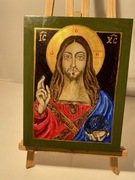 SALVATOR MUNDI współczesna ikona na desce,tempera