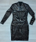 Orsay Sukienka wieczorowa wyjściowa czarna rozm 38 S/M brokat długi rękaw