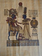 Ręcznie Malowany Papirus Egipski Tutanchamon Aton Anchesenamon Lata 80/90 