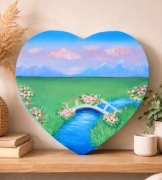 Obraz ręcznie malowany serce wiosenny pejzaż krajobraz kwiaty