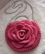 Torebka Róża , na ramię i do ręki, srebrne dodatki, rękodzieło