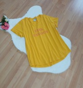 Żółty t-shirt damski ICHI rozmiar L na krótki rękawek z nadrukiem