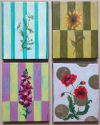 Obrazy olejne komplet miniatury kwiaty