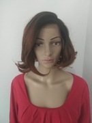 Peruka Lace Front, krótka, przedziałek boczny, w kolorze kasztanowym ombre