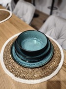 Zestaw obiadowy dla 6 osób, 24 cześci, kamionka, czarny zielony Vancasso