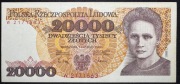 Banknot Polska Mały PRL 20 000 zł 1989 r. Ser W Stan I UNC Skłodowska Curie
