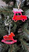 Ozdoba choinkowa 2szt zestaw konik i auto z żywicy 