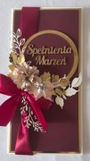 Kartka ręcznie robiona bordo złoto DL pudełko spełnienia marzeń