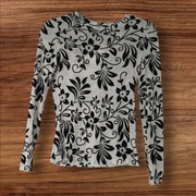 Nowa bluzeczka siatka efekt tatuaż biała w czarne welurowe kwiaty r. S/M