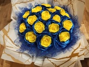 Bukiety kwiatowe Wieczne róże ze wstążki satynowej - na zamówienie