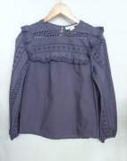 H&M Niebieska bawełniana bluzka z haftem angielskim roz. XS/S