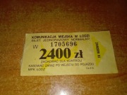 Bilet jednorazowy 2400zł żółty MPK Łódź stare logo skasowany lokalny