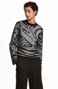 H&M metaliczny srebrny sweter wzór luźne rękawy oversize pudełkowy print S