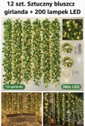 Sztuczny Bluszcz 12 szt Girlanda 25m + 200 LED Ozdoba Ściany Balkon