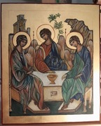 Ikona Trójca Święta, pisana na desce lipowej, 30 x 24 cm, ślub chrzest 