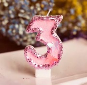 DUŻA Świeczka Urodzinowa Cyfra 3 Brokat Różowa Dekoracja Tort Urodziny