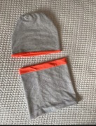 Komplet czapka komin bawełniany szary neon unisex wygodny 5/8lat modny