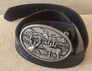 Pasek skórzany myśliwski JELENIE Góry Skaliste czarny 120cm. 