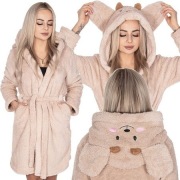 Szlafrok damski Puchaty z kapturem Miś pasek rozm L/ XL