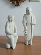 Dwie figurki Maryja i Józef ? Pasterz kobieta marglowe szare religijne