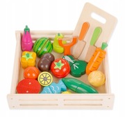 DREWNIANE WARZYWA OWOCE DO KROJENIA NA MAGNES DLA DZIECI ZESTAW XXL