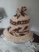 Unikatowa czapka z włóczki ręcznie robiona PRL