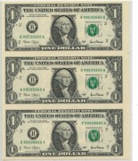 1 dolar, arkusz z trzech sztuk 2001r 