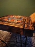 Stolik kawowy, kółko i krzyżyk, aluminium, 'stare' drewno, rękodzieło