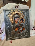 Ikona matki boskiej sygnowana ze złotymi akcentami MROZOWSKI 47.