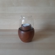 Vintage świecznik ze szklanym kloszem drewno tekowe lata 70