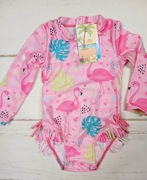 Strój kąpielowy niemowlęcy flamingi różowy 12m jednoczęściowy falbanki