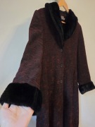 elegancki płaszcz futro river island czarny bordowy 40 L vintage