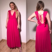 Mango sukienka fuksjowa, długa, falbany , marszczona, odryte plecy