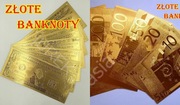 ZŁOTE BANKNOTY Dolar Euro Zestaw 24 karat 1 2 5 10 20 50 100 200 Certyfikat