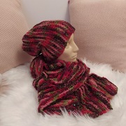 Wielobarwny Komplet Handmade Szydełkowy Szalik + Czapka Heritage