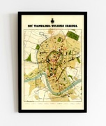 Stary plan Miasta Krakowa tramwaje 1917r. 70x50cm