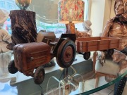 Przedwojenna Stara Zabawka Traktor z Przyczepą Drewno Mosiądz Unikat