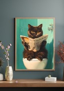 Plakat Kot brytyjski z gazetą na WC 30x40cm