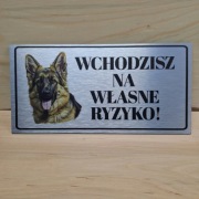 Tabliczka UWAGA PIES Owczarek Niemiecki Dibond 13x26 UV – Premium